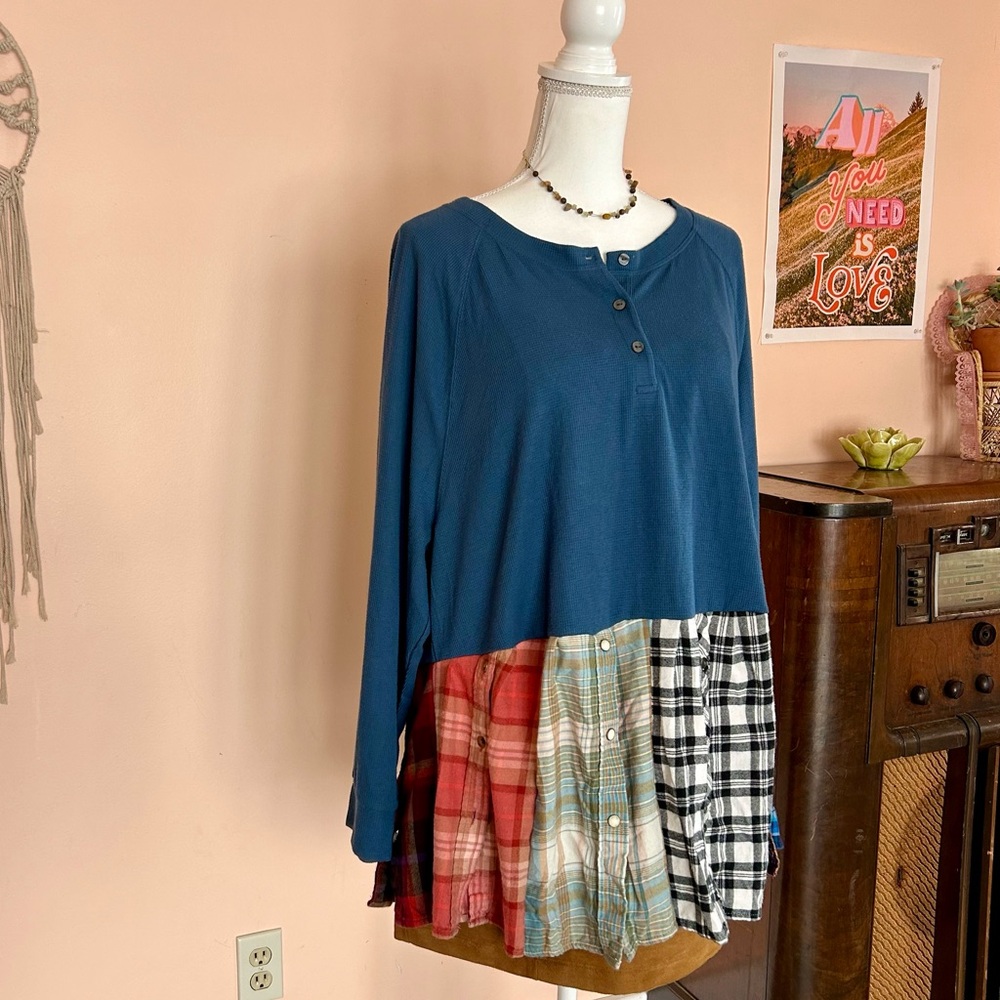 Upcycled Henley Plaid